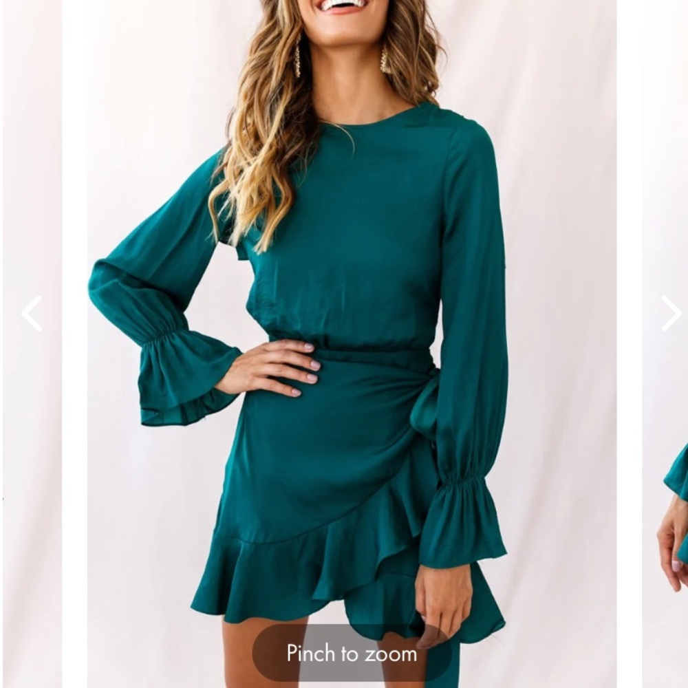 Darla Long Sleeve Satin Dress Forest Green